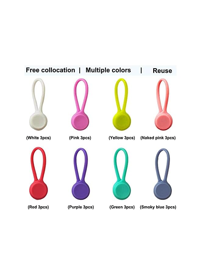 Green Tiger Reusable Twist Ties with Strong Magnet for Bundling and Organizing Cables, Headphone Cables, USB Charging Cords, Silicone Cord Winder Magnetic Cable Clips (8 Colors, 24 Pack) - Image 2