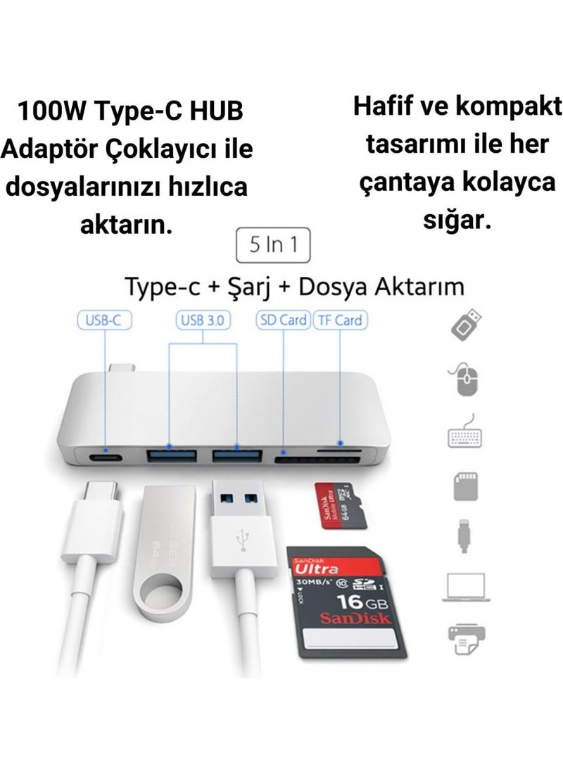 Polham - Multifunctional 5in1 100W Type-C Input SD,TF, USB and Type C Converter Coupler Adapter - Image 1