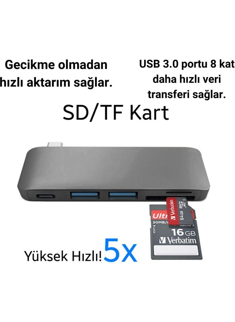 Polham - Multifunctional 5in1 100W Type-C Input SD,TF, USB and Type C Converter Coupler Adapter - Image 1