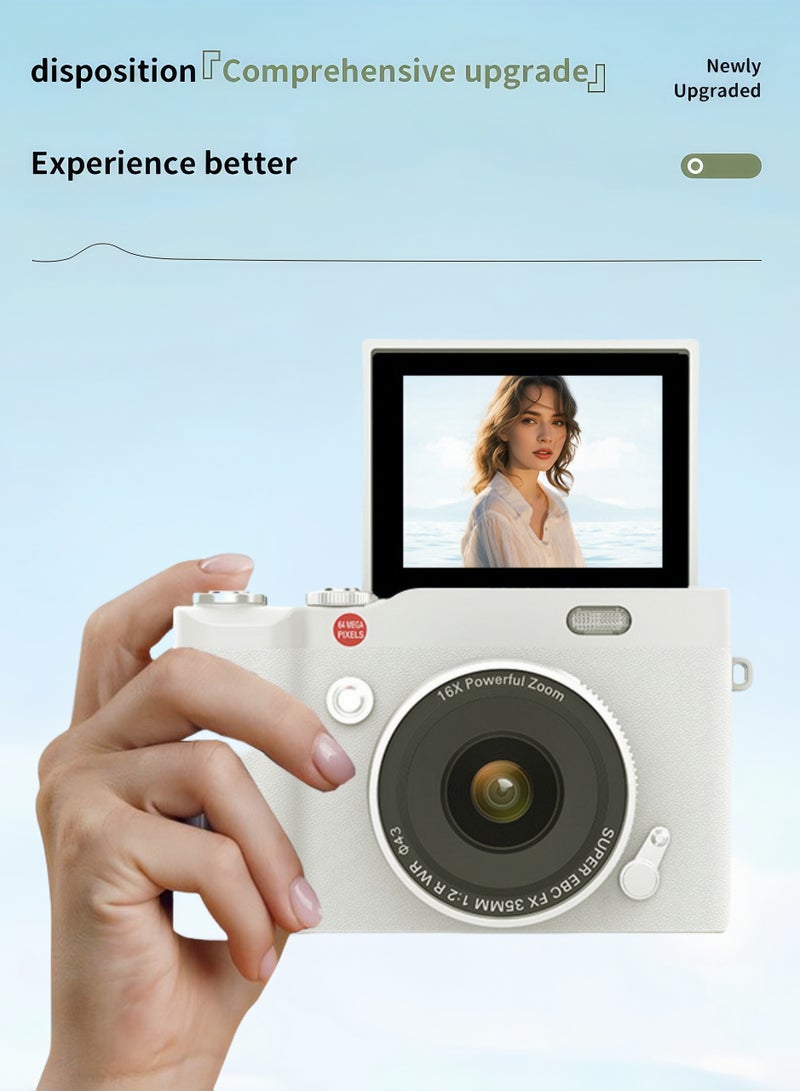 LAYRA 4K CCD Digital Zoom Student Digital Camera 64MP Portable Digital Photography Camera 180° Flip Screen Selfie Camera，with 64GB SD card  - Image 5