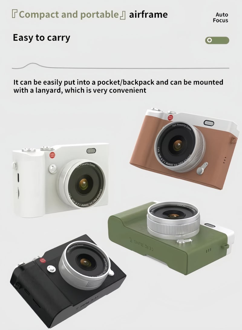 4K CCD Digital Zoom Student Digital Camera 64MP Portable Digital Photography Camera 180° Flip Screen Selfie Camera，with 64GB SD card