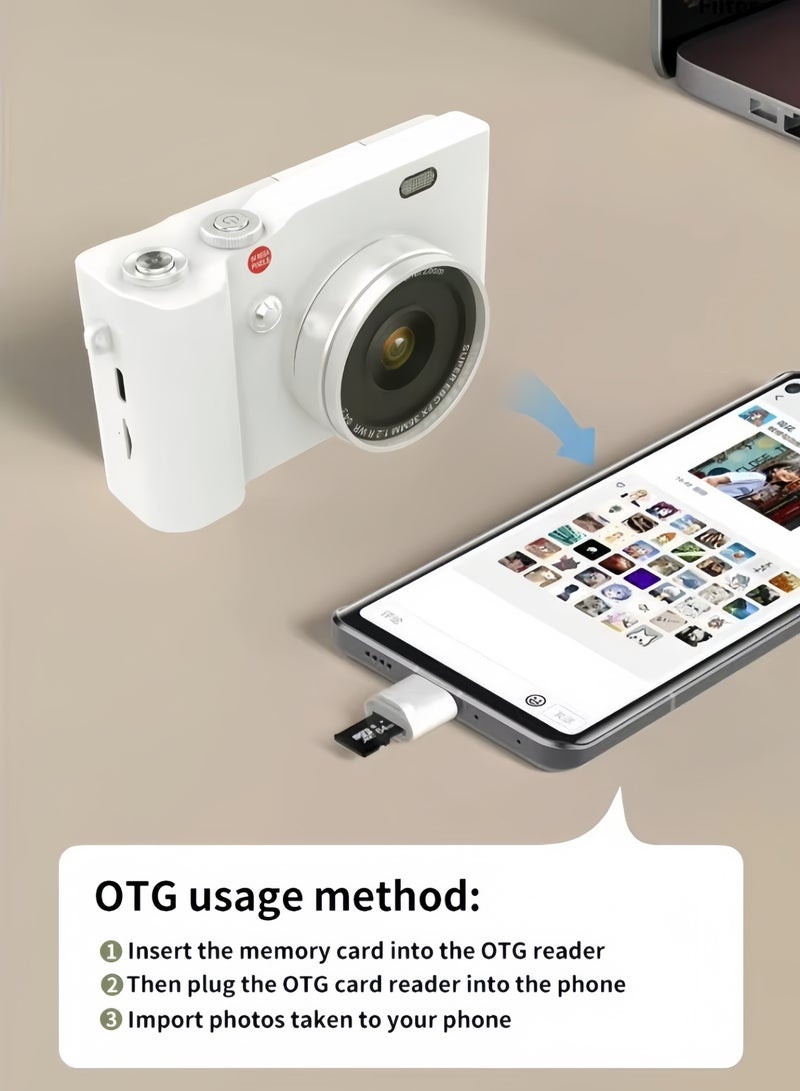 4K CCD Digital Zoom Student Digital Camera 64MP Portable Digital Photography Camera 180° Flip Screen Selfie Camera，with 64GB SD card