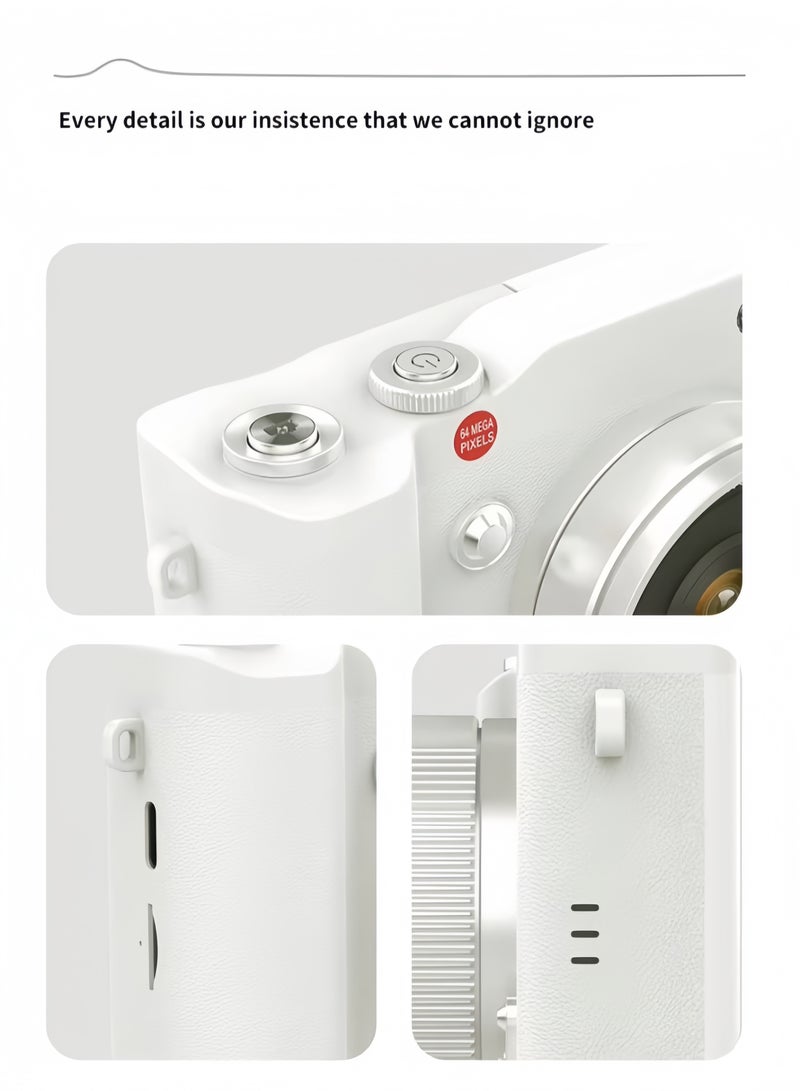 4K CCD Digital Zoom Student Digital Camera 64MP Portable Digital Photography Camera 180° Flip Screen Selfie Camera，with 64GB SD card