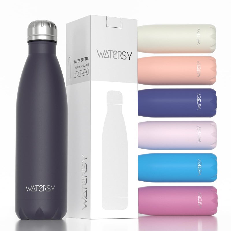 WATERSY Stainless Steel water bottles17oz500ml Insulated Water BottlesDark Purple metal water bottle Keeps Drink Cold and HotBPA Free kids water bottles for SchoolGymTravelSports