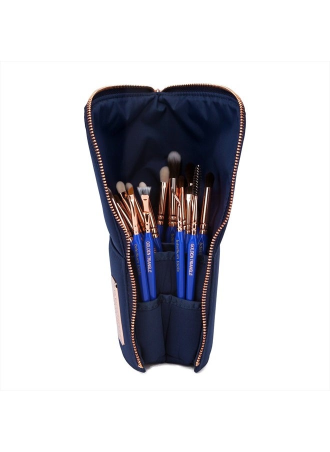 Bdellium Tools Professional Makeup Brush Golden Triangle - Eyes Only 15pc. Brush Set with Stand-Up Pouch