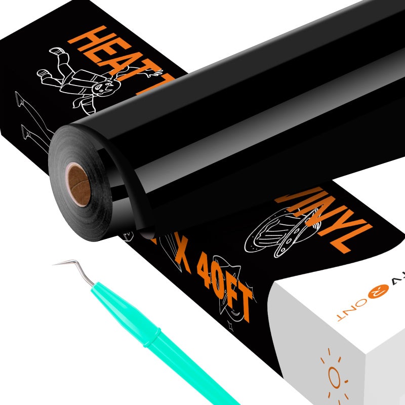 HTVRONT Black HTV Heat Transfer Vinyl 12 X 40FT Iron on Vinyl for All Cutting Machines Easy to Use for Heat Vinyl Design on T Shirts