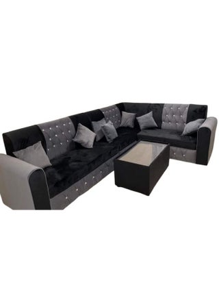 L Shape Mab Sofa Set 5 Seater With table & Pillow Grey/Black 300X80X80 - pzsku/ZCF0E7AF6C30CF71B9EEFZ/45/_/1677352439/9a1d86a0-f293-44e5-8a70-e4f4bf9e08d9