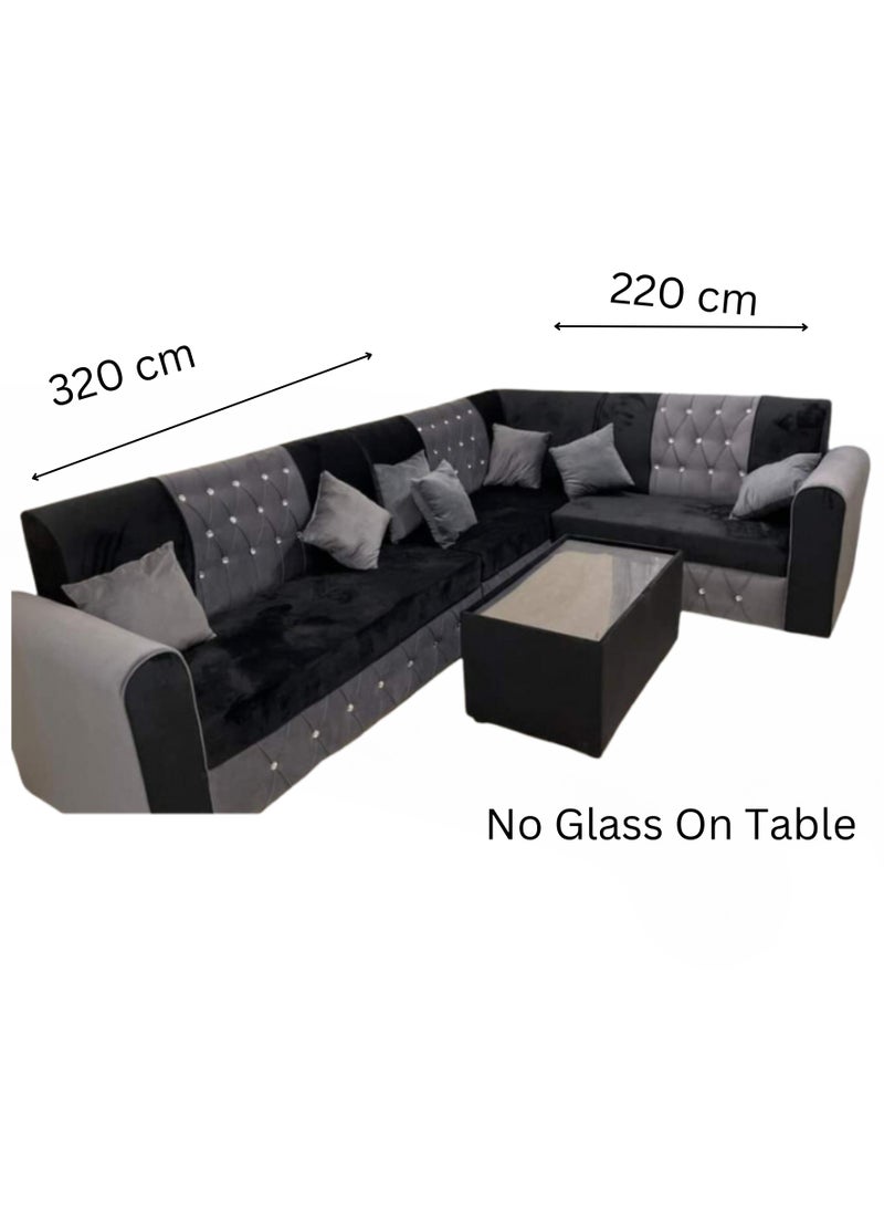 Maharat Al Bahar - L Shape Mab Sofa Set 5 Seater With table & Pillow Grey/Black 300X80X80 - Image 1