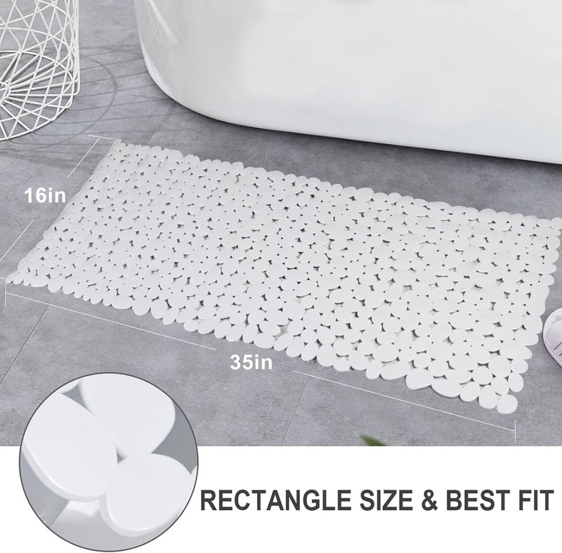 SONGZIMING Pebble Bath Mat for Bathtub to Anti Slip Bathtub Mat in Shower with 16 Inches by 35 Inches (White) - Image 2
