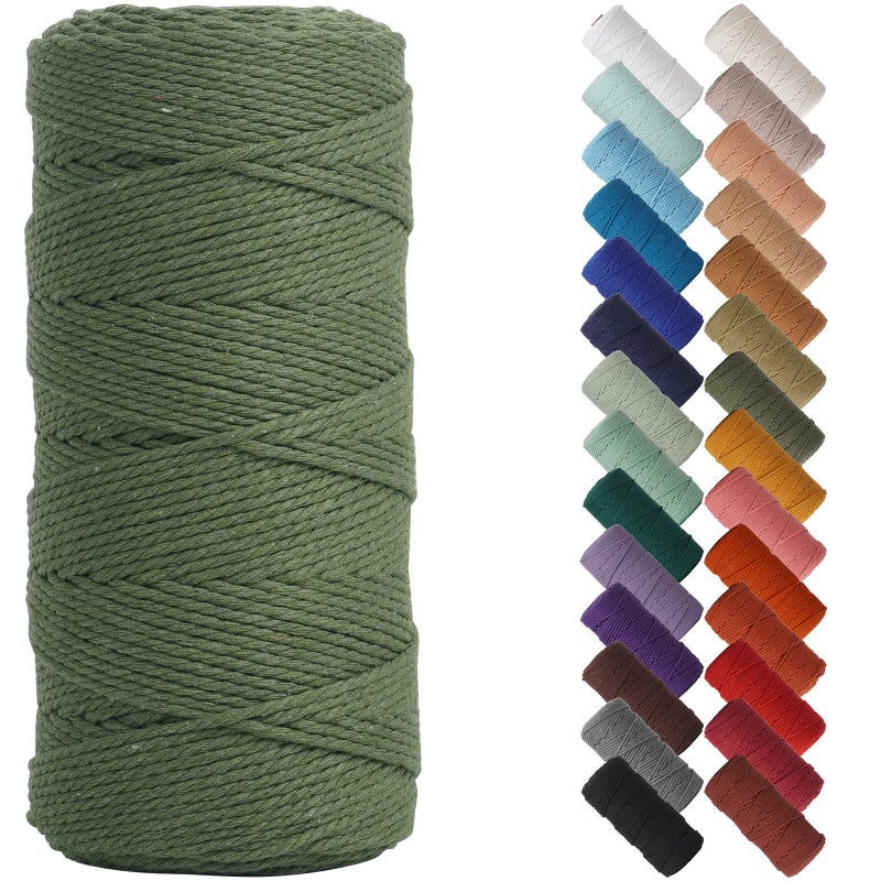 NOANTA Olive Green Macrame Cord 2mm x 220yards, Colored Macrame Rope, Cotton Rope Macrame Yarn, Colorful Cotton Craft Cord for Wall Hanging, Plant Hangers, Crafts, Knitting - Image 1