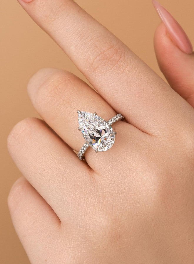 RODIFFY 5.0CT Elongated Pear Shaped Engagement Rings for Women, S925 Silver Cubic Zirconia Teardrop Promise Wedding Ring with Hidden Halo (Silver, 7) - Image 4