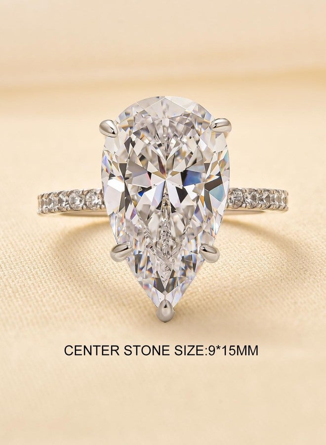 RODIFFY 5.0CT Elongated Pear Shaped Engagement Rings for Women, S925 Silver Cubic Zirconia Teardrop Promise Wedding Ring with Hidden Halo (Silver, 7) - Image 2