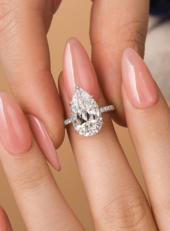 RODIFFY 5.0CT Elongated Pear Shaped Engagement Rings for Women, S925 Silver Cubic Zirconia Teardrop Promise Wedding Ring with Hidden Halo (Silver, 7) - Image 5