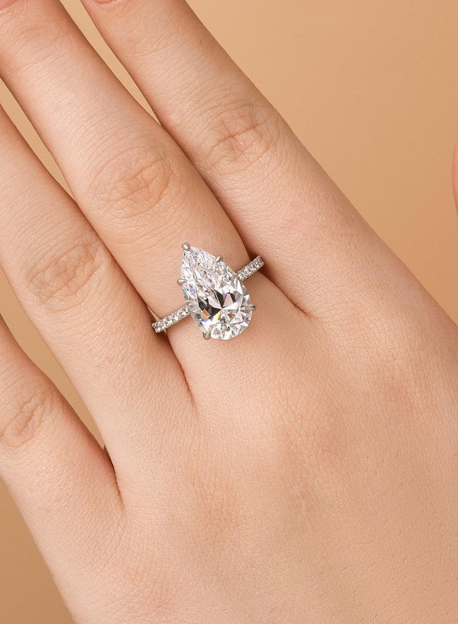 RODIFFY 5.0CT Elongated Pear Shaped Engagement Rings for Women, S925 Silver Cubic Zirconia Teardrop Promise Wedding Ring with Hidden Halo (Silver, 7) - Image 3