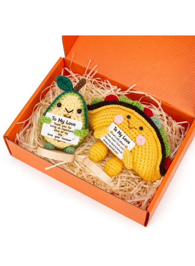 Bafeil 2 Pcs Positive Crochet Taco Avocado Christmas Birthday Gifts for Women Men, Emotional Cheer Support Self Care Birthday Gifts for Friends Coworkers Desk Home Decor Emotional Inspirational Support - Image 1