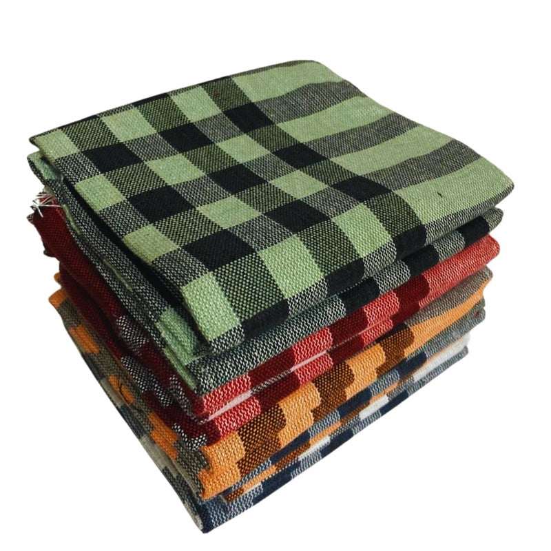 Heartmia Multicolour Big Checkered Cotton Kitchen Towels with Tassels 49 x 49 cm Kitchen Cloth for Cleaning12 Piece Set