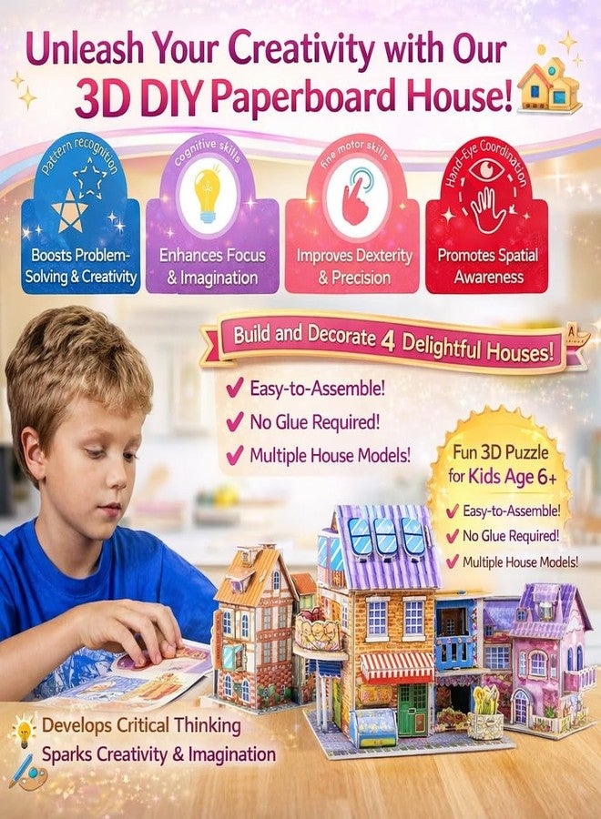 LAALIYA 3D DIY Puzzle House Kit for Kids | Cardboard Model Building Set with 2 Creative Houses | Educational Construction & Jigsaw Activity Toy for Boys & Girls Ages 4-8 | Family Fun Pack - Image 5