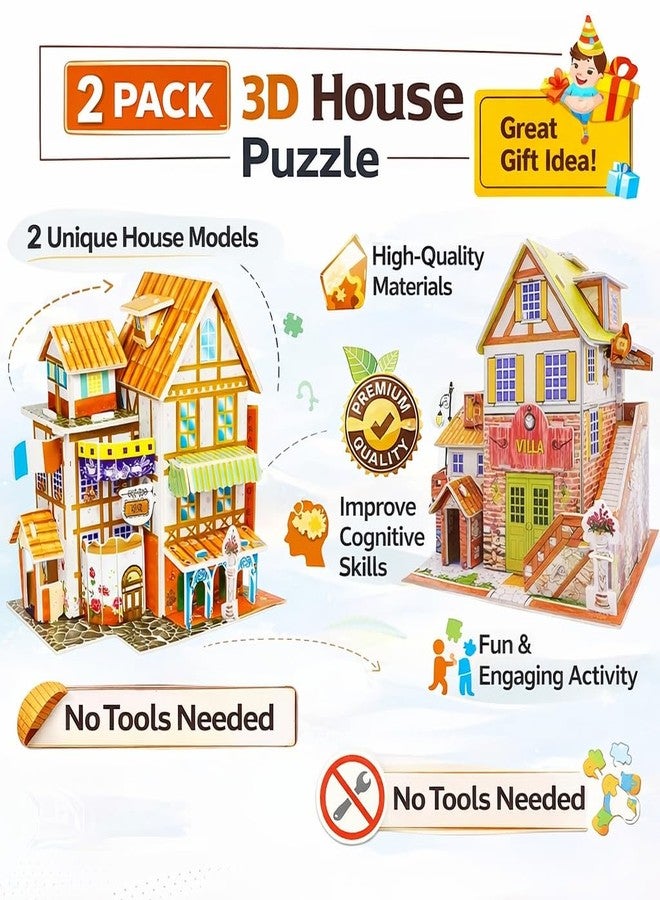 LAALIYA 3D DIY Puzzle House Kit for Kids | Cardboard Model Building Set with 2 Creative Houses | Educational Construction & Jigsaw Activity Toy for Boys & Girls Ages 4-8 | Family Fun Pack - Image 3