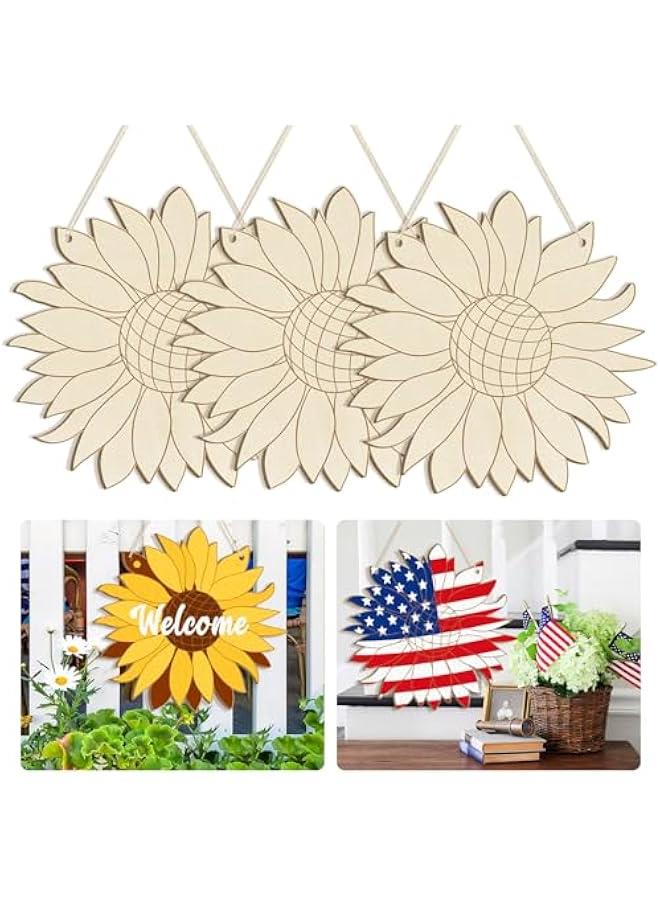 Arabest Large Size 12 Wooden Spring Ornaments to Paint, Flower Wooden DIY Blank Unfinished Round Wood Discs Ornament for Crafts Hanging Decorations(3PCS) - Image 1