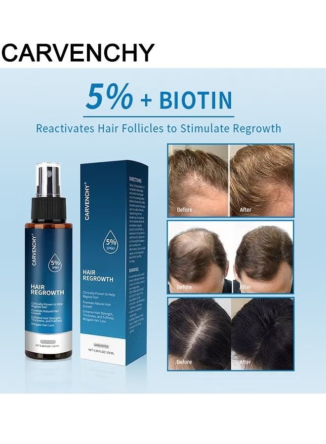 CARVENCHY Minoxidil Hair Regrowth Treatment,Hair Growth Serum 5% Minoxidil for Men and Women,Hair Regrowth Treatment for Stronger Thicker Longer Hair - With Biotin - Help to Stop Thinning and Loss Hair 3.38fl.oz/100ml - Image 3