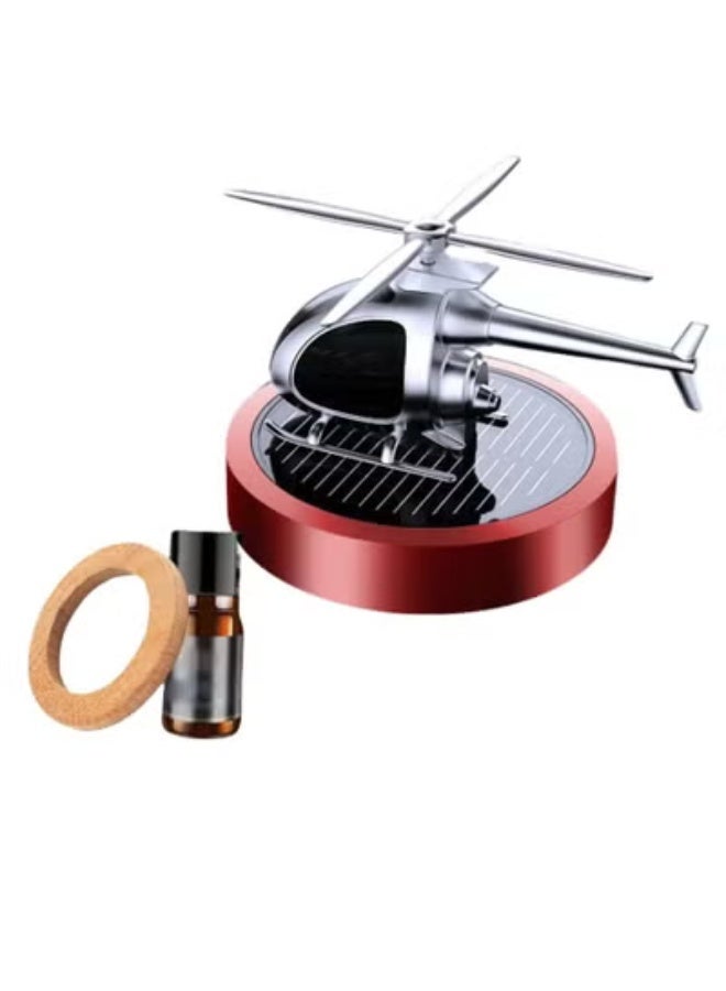 ارواق معطر جو يعمل بالطاقة الشمسية للسيارة - على شكل طائرة هليكوبتر، مروحة دوارة، زينة عطرية من سبائك الألومنيوم للسيارة والمنزل - أحمر - Image 1