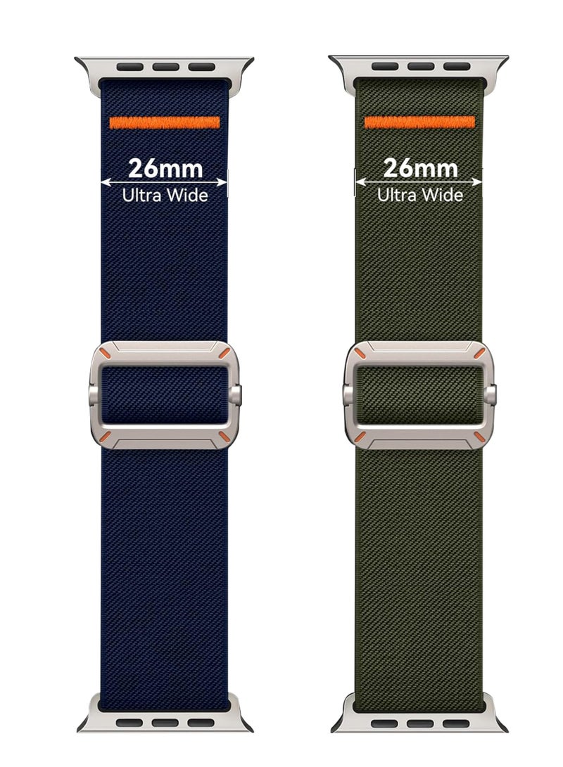 ثسؤشسث حزام نايلون خفيف الوزن مكون من قطعتين ومطاطي للغاية مع مجموعة استبدال من التيتانيوم الطبيعي متوافق مع أحجام أحزمة Apple Watch: 42 مم/44 مم/45 مم/46 مم/49 مم يناسب Apple Watch Ultra/Ultra 2/Ultra 3 و Series 11/10/9/8/SE/7/6/ 5/4/3/2/1 وغيرها من الطرز، أزرق/أخضر - Image 4