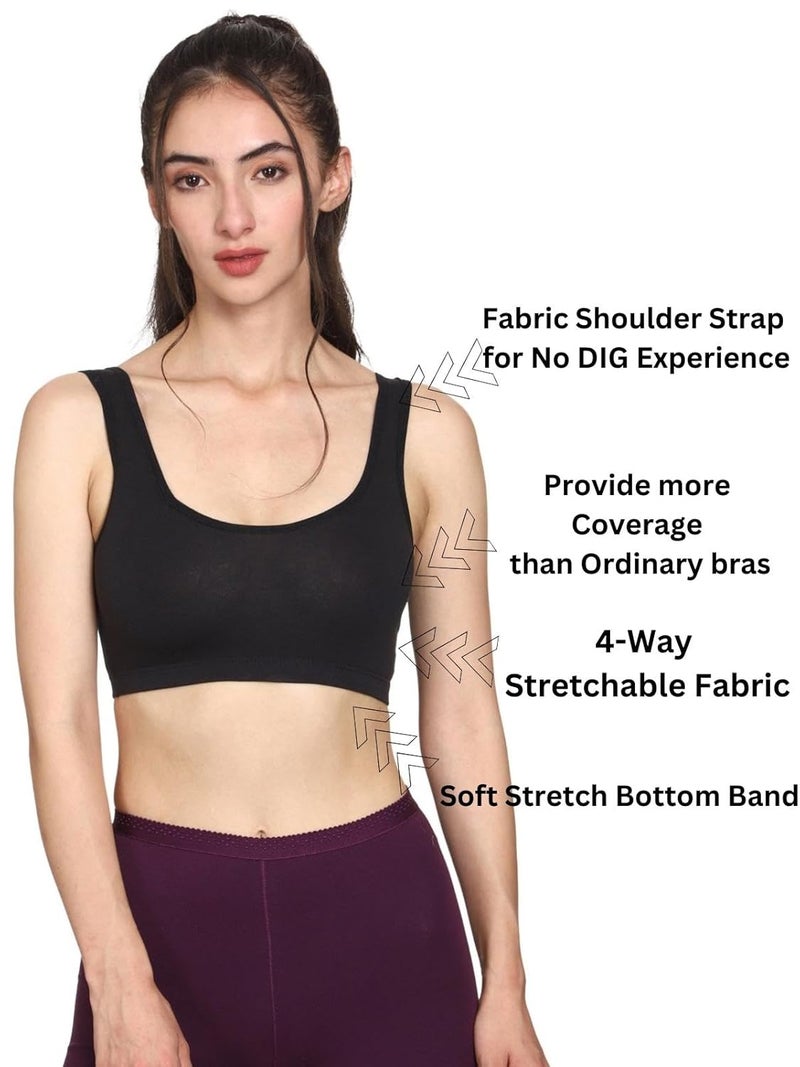 Mysha Women's 100% Pure Cotton Stretchable Wireless Sports Bra – Soft, Breathable, Non-Padded & Seamless - Image 3