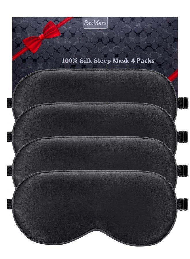 BeeVines Sleep Mask, 4 Packs 100% Real Natural Pure Silk Eye Masks with Adjustable Strap for Sleeping, Mulberry Silk Eye Sleep Shade Cover, Block Light Reduces Puffy Eyes Traveling Gifts(Black - Image 1