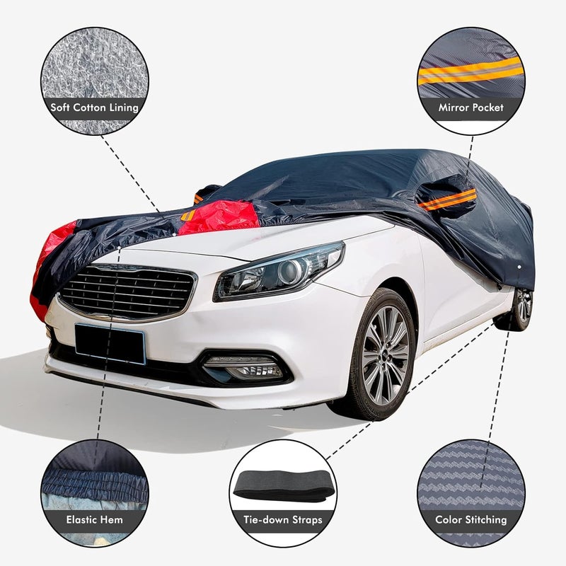 DINGHAO Waterproof Car Cover for Sedans (196-210 inch) - 6 Layers All Weather Protection - Image 3