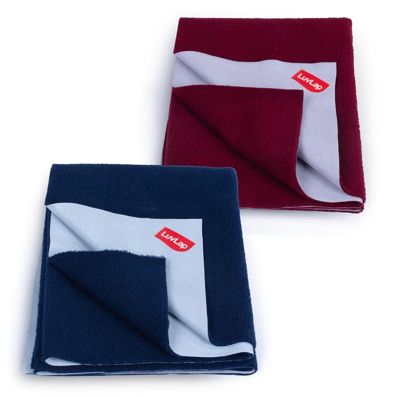 Luvlap LuvLap Instadry Anti-Piling Fleece Extra Absorbent Quick Dry Sheet for baby, Baby Bed Protector, Waterproof baby sheet, Small size 50x70cm, Pack of 2, Maroon & Navy Blue  - Image 1