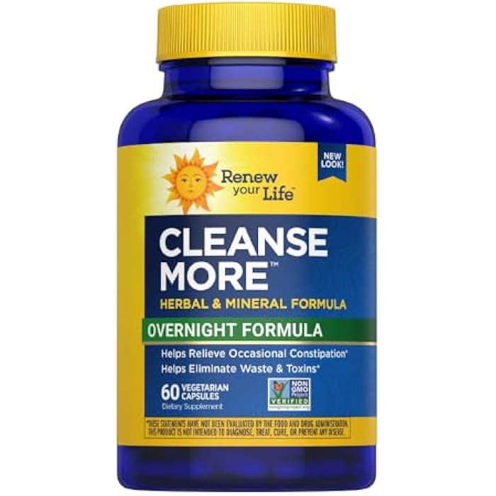 Renew Your Life CleanseMore Overnight Formula Herbs & Magnesium | Gluten Free Non-GMO | 60 Vegetarian Capsules - Image 1