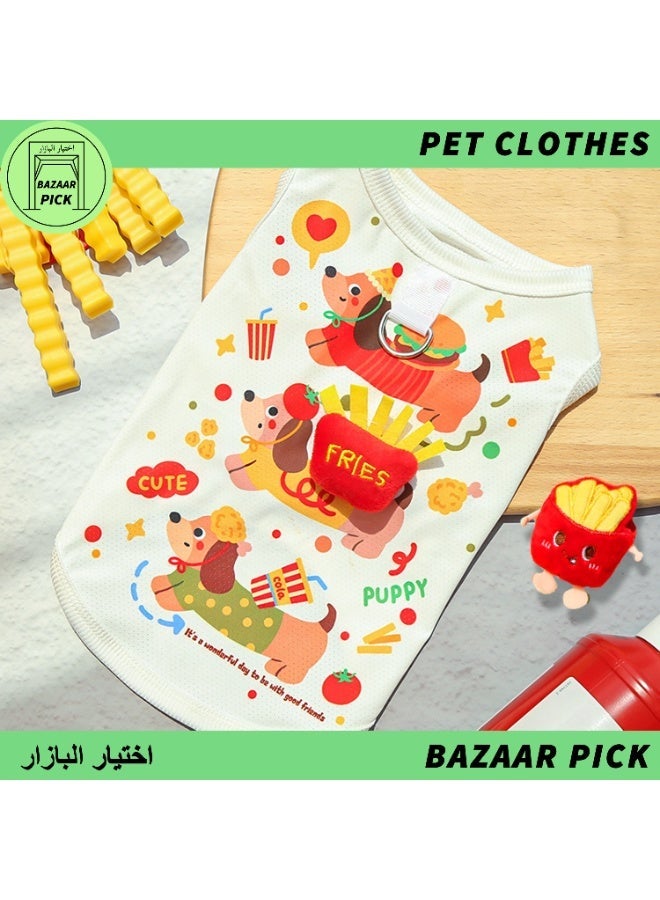 Pet Clothes for Dog & Cat - Cute Dachshund Cartoon Print, Breathable Fabric with Leash Attachment, Size L - Image 1
