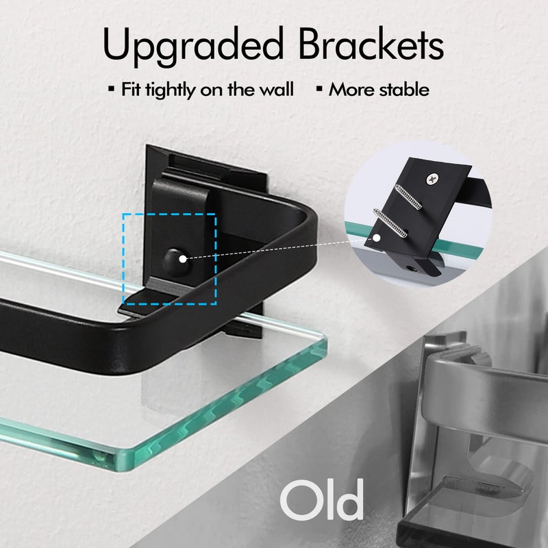 KES Glass Shelves for Bathroom, Floating Tempered Glass Shelves 14 Inch Aluminum Extra Thick 2 Pack Rectangular Storage Organizer Wall Mount Silver, A4126A-P2 - Image 3