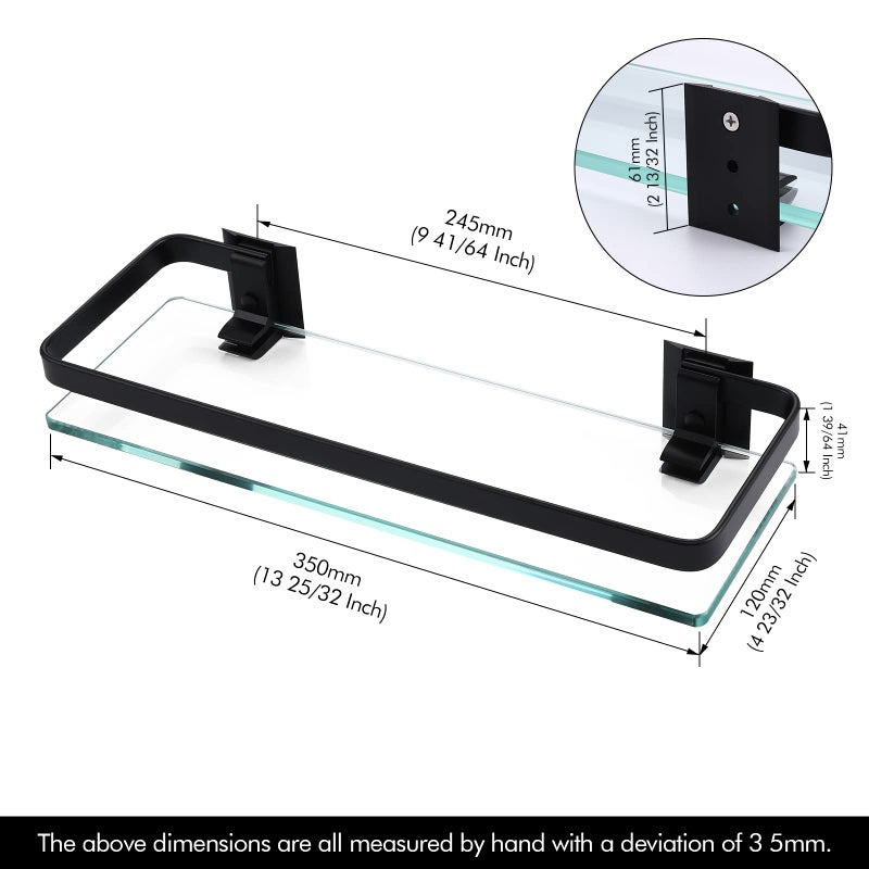 KES Glass Shelves for Bathroom, Floating Tempered Glass Shelves 14 Inch Aluminum Extra Thick 2 Pack Rectangular Storage Organizer Wall Mount Silver, A4126A-P2 - Image 2