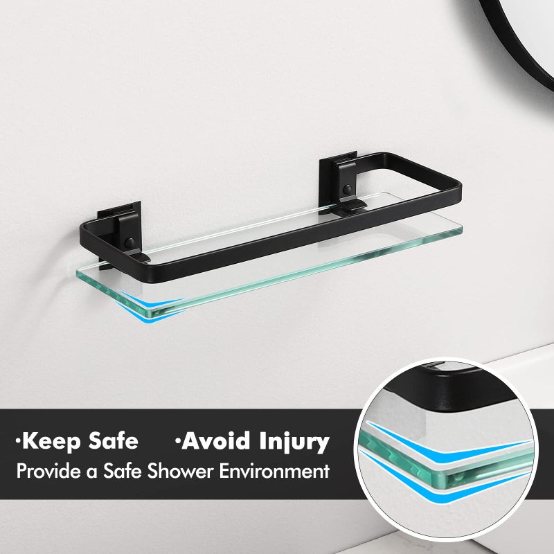 KES Glass Shelves for Bathroom, Floating Tempered Glass Shelves 14 Inch Aluminum Extra Thick 2 Pack Rectangular Storage Organizer Wall Mount Silver, A4126A-P2 - Image 4