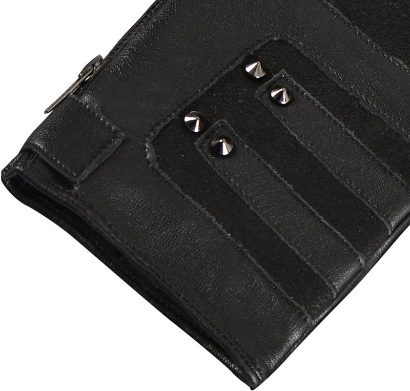 FIORETTO Men's Punk Style Fingerless Leather Gloves - Black, M - Image 4