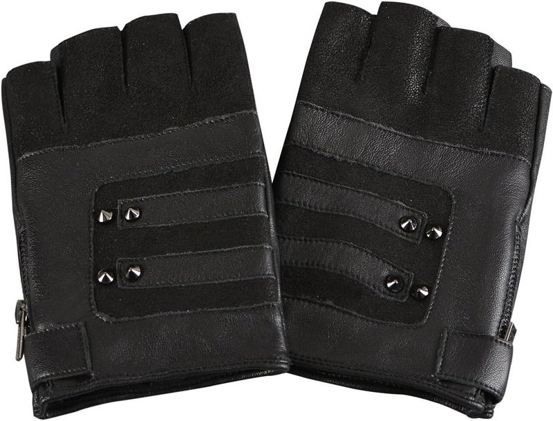 FIORETTO Men's Punk Style Fingerless Leather Gloves - Black, M - Image 3