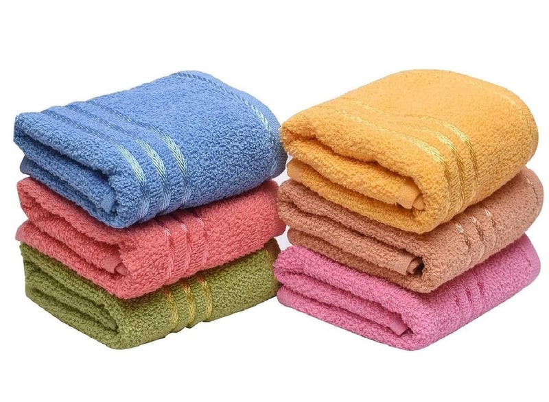 Oras ORAS Cotton Stripe Design Plain Face Towel Ultra Soft Absorbent Quick Dry Towels for Facewash Gym Sports Travel Kitchen Suitable for Acne Prone Skin Set of 6 25x25 cm Multi  - Image 1
