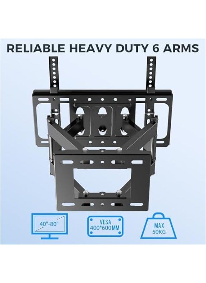 TRASSLE TV Wall Brackets for 40-80 Inch TV & Monitors, TV Wall Mount with Swivel and Tilt, Full Motion Heavy Duty TV Bracket with Articulating Dual Arms, Max VESA 400X600 mm, Holds up to 50kg  - Image 4