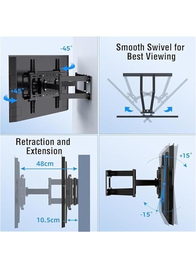 TRASSLE TV Wall Brackets for 40-80 Inch TV & Monitors, TV Wall Mount with Swivel and Tilt, Full Motion Heavy Duty TV Bracket with Articulating Dual Arms, Max VESA 400X600 mm, Holds up to 50kg  - Image 5