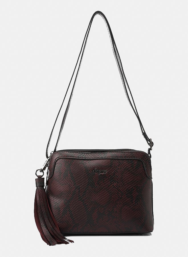Dejavu BAGS LID-DVTX-040 Burgundy Snake Textured Cross Body Bag For Women, UN - Image 1