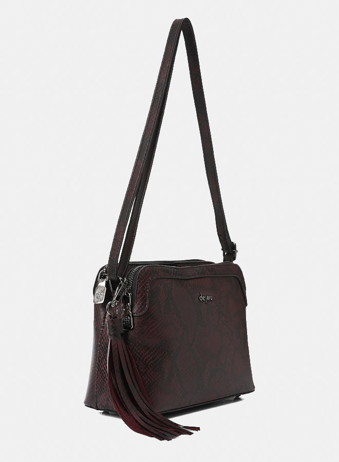 Dejavu BAGS LID-DVTX-040 Burgundy Snake Textured Cross Body Bag For Women, UN - Image 2