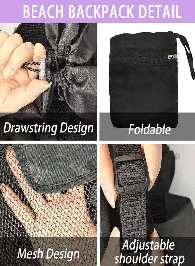 SUVICTONG Mesh Beach Bag Drawstring Beach Backpack,Foldable Swim Backpack,Shell Collecting Bag for Sandbox Buckets,Beach Vacation Essentials（19.8 * 9.4in） - Image 3