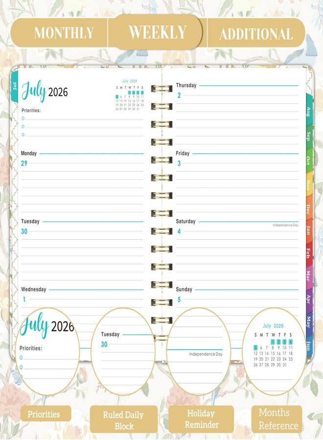 Indeme مخطط 2026-2027 - مخطط أسبوعي وشهري، من يوليو 2026 إلى يونيو 2027، مقاس 6.3 × 8.4 بوصة، تقويم أكاديمي 26-27 مع فواصل ملونة، جيب داخلي، ورق فاخر، تجليد حلزوني مزدوج. - Image 4