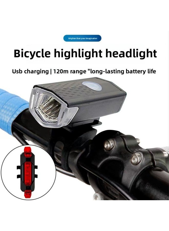 Generic Bright Waterproof Rechargeable Bicycle Light Set Outdoor Camping Warning Light Hiking Lighting Equipment Wholesale-Color:Black Headlight Opp Bag  - Image 2
