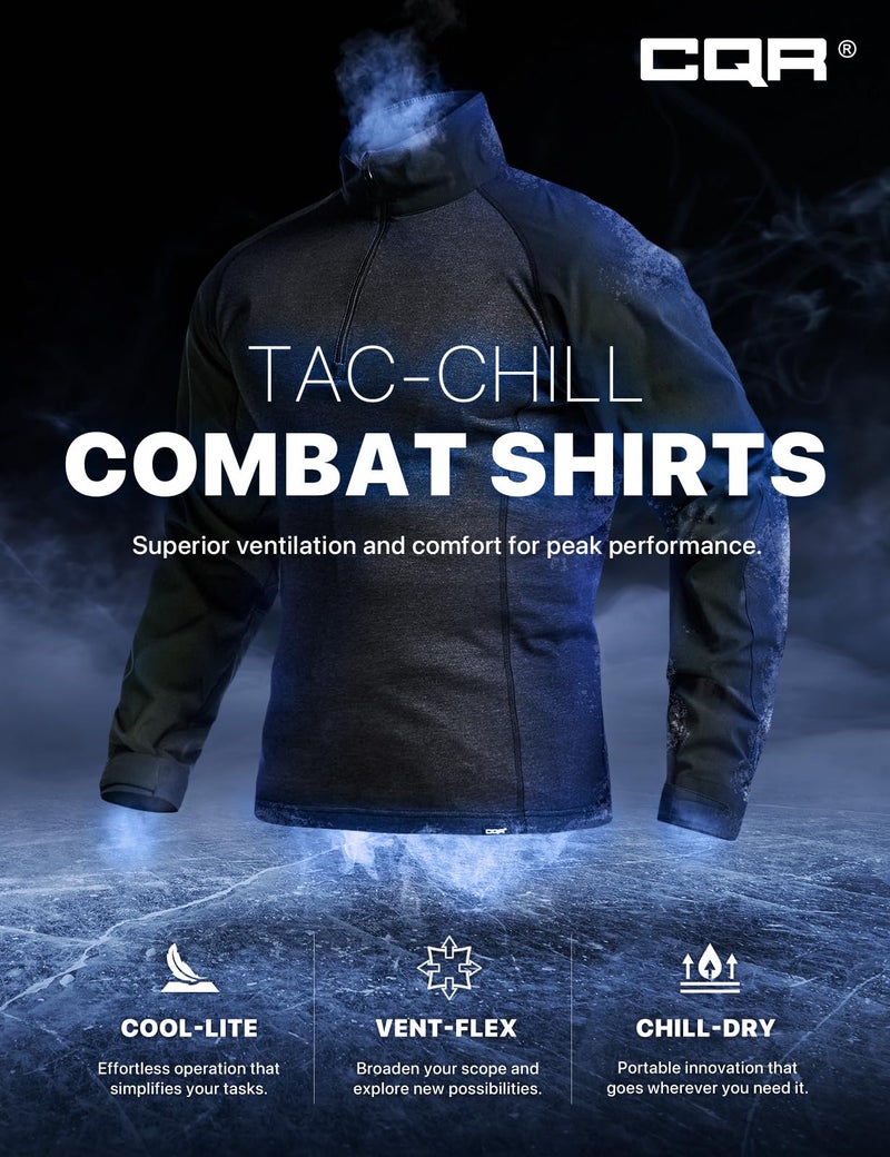 CQR Men's Combat Shirt Tactical 1/4 Zip Long Sleeve Military BDU Shirts Camo EDC Top with Pockets, Tac Chill Black, Large - Image 3