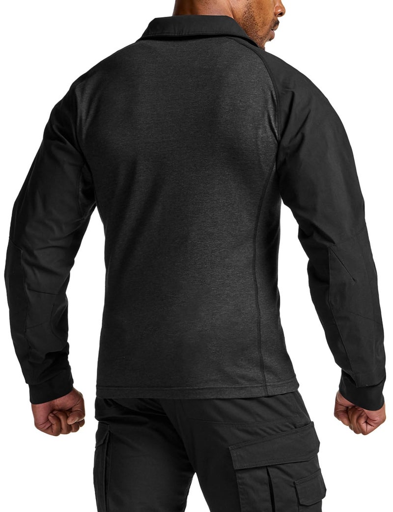 CQR Men's Combat Shirt Tactical 1/4 Zip Long Sleeve Military BDU Shirts Camo EDC Top with Pockets, Tac Chill Black, Large - Image 2