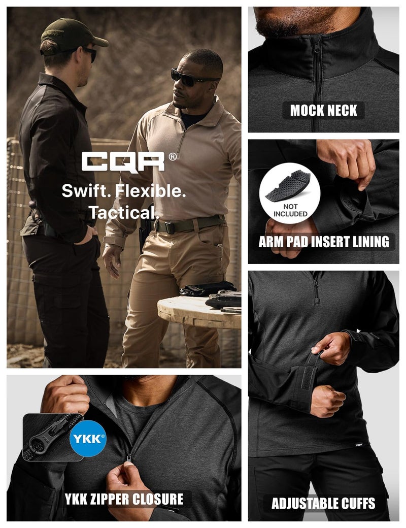 CQR Men's Combat Shirt Tactical 1/4 Zip Long Sleeve Military BDU Shirts Camo EDC Top with Pockets, Tac Chill Black, Large - Image 4