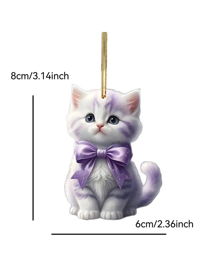 قلادة أكريليك مسطحة - سلسلة مفاتيح قطة لطيفة للسيارة أو حقيبة الظهر - Image 2