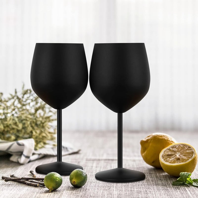 Lifecapido Stainless Steel Wine Glasses Set of 6, 18oz Stainless Steel Metal Wine Glasses, Black Wine Glasses with Cup Brush for Party Office Wedding Anniversary, Great for Red White Wine (Black) - Image 5